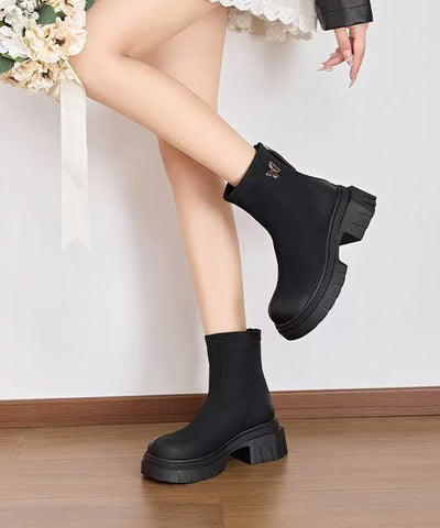 Khaki Stiefel Chunky Faux Leder Frauen Spleißen Reißverschluss 
