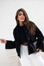Trendy Solid Wool Pocket Elastic Snap Coat