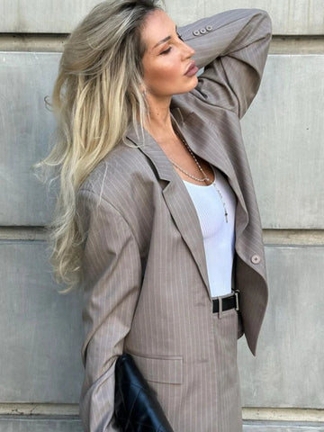 TARUXY Übergroße Blazeranzüge für Frauen mit lockerem Schlitz und hohen Taillenröcken Femme New Street Casual Blazer 2-teilige Sets Damen-Outfits 