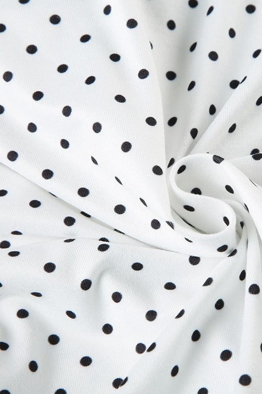 Lapel Button Bow Polka Dot Blouse