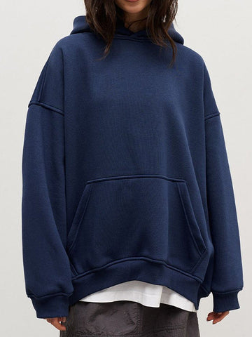 Sudadera con capucha de terciopelo de color liso con bolsillos sueltos y mangas largas 