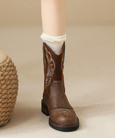 Nuevas botas Chelsea con empalme retro bordado en marrón 