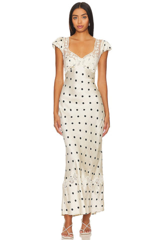 Satin Polka Dot Lace Midi Dress