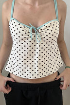 Polka Dot Bow Tie Cutout Cami Crop Top