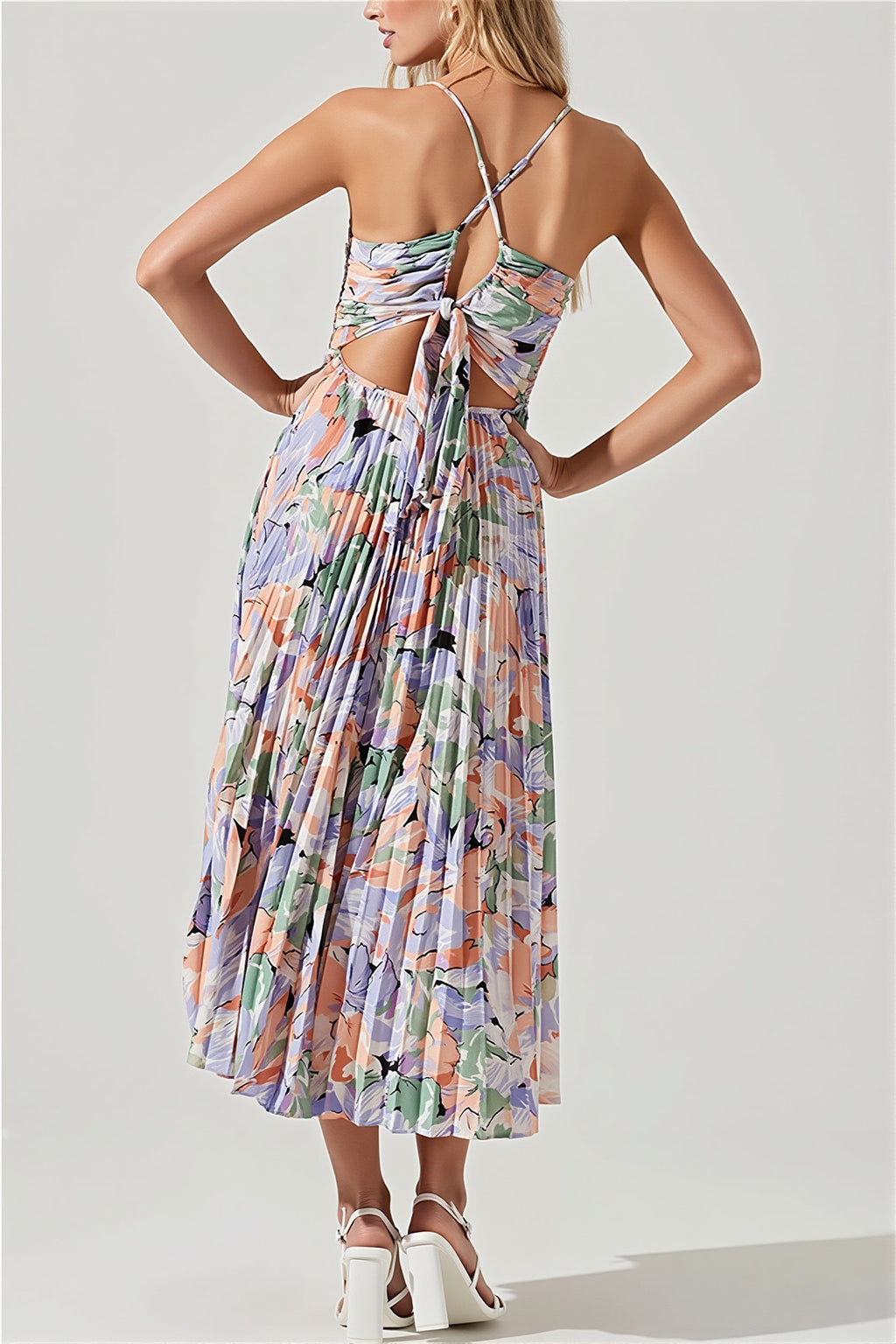 Floral Cami Pleated Print Maxi Dress