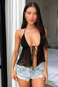 Sexy Tie Ruched Mesh Pleated Halter Top