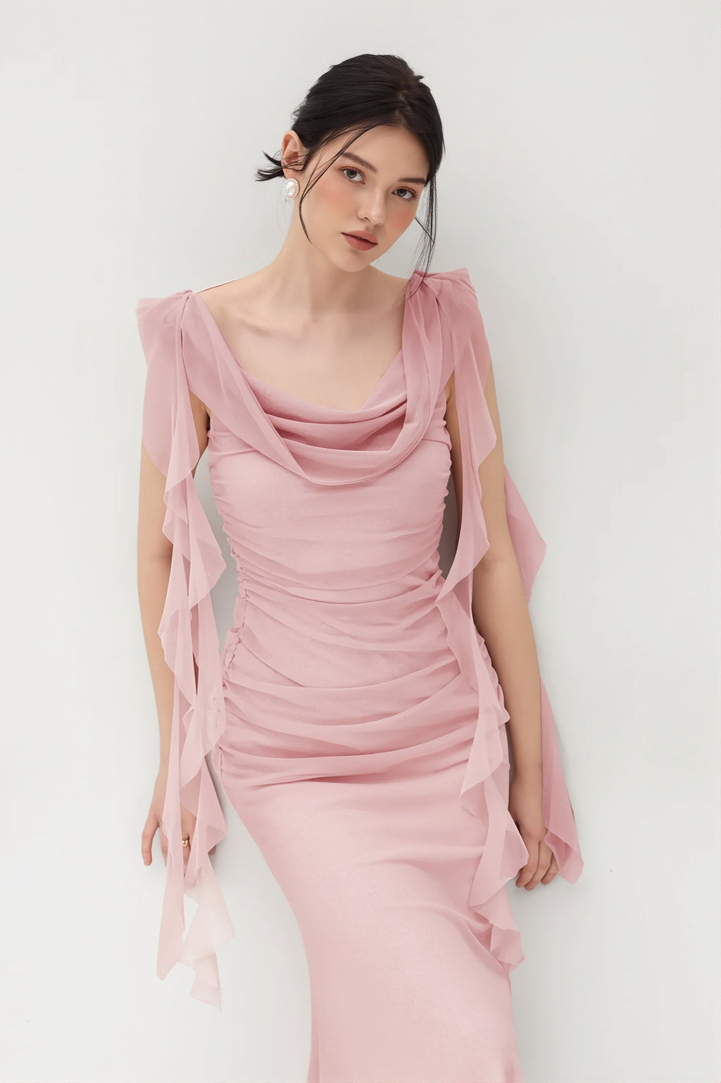 Lace Strap Backless Ruffle Maxi Dress