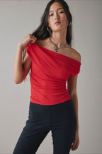 Print One Shoulder Ruched Cropped T-shirt
