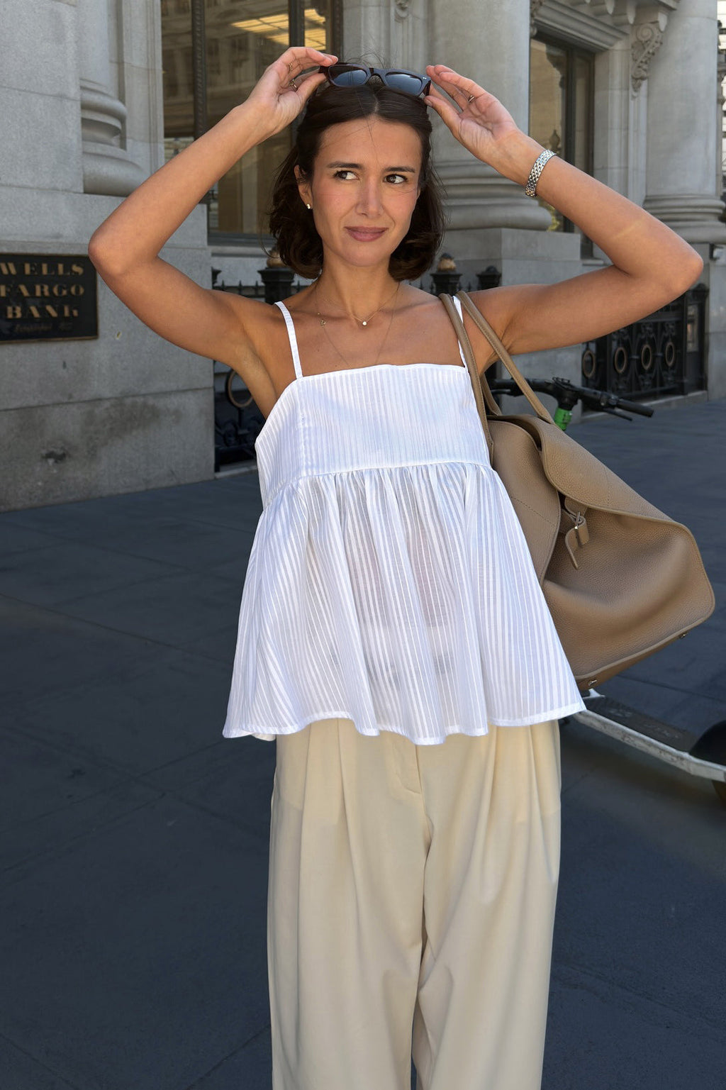 Striped Cotton Ruffle Tank Top