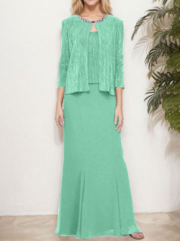 Vestido de dos piezas con efecto metalizado y chaqueta