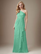 Rubinrotes Etuikleid mit One-Shoulder-Schulter und Metallic-Mesh-Optik, Brautmutterkleid