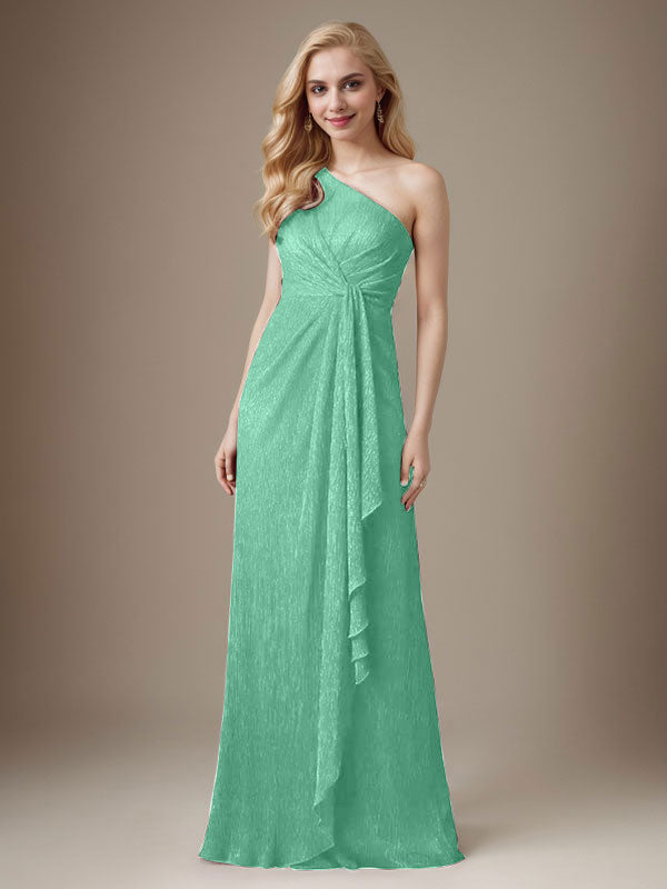 Rubinrotes Etuikleid mit One-Shoulder-Schulter und Metallic-Mesh-Optik, Brautmutterkleid