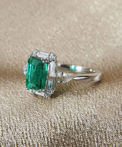 Anillos cuadrados de cristal de circón de plata esterlina verde fino 