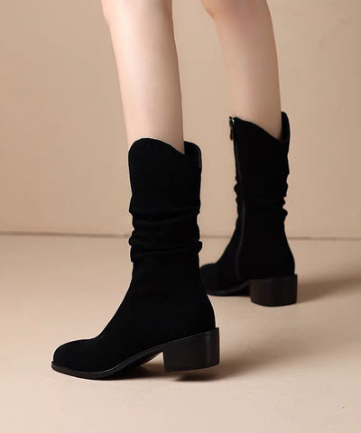 Botas gruesas con empalme de ante color caqui para mujer 