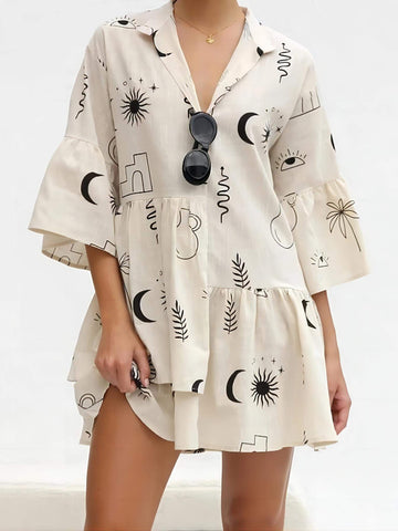 Sunny Siesta - Ethnic Style Loose Shirt Short Dress
