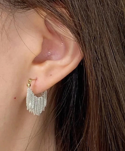 Pendientes de aro con borlas de cobre blanco dorado de moda 
