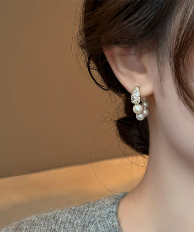 Elegant Gold Copper Alloy Zircon Pearl Hoop Earrings