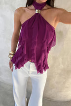 Solid High Waist Halter Backless Fitted Tank Top