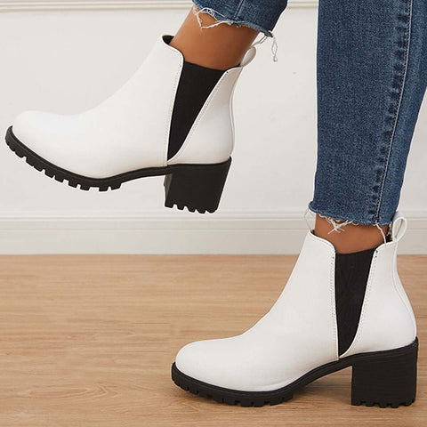 Chelsea-Stiefel aus Kunstleder mit Profilsohle, Schlupfstiefeletten mit dickem Absatz 