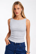 Polka Dot Ribbed Halter Tank Top