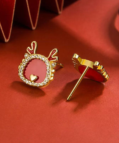 Pendientes vintage de plata de ley roja con circonitas doradas 