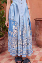 Artistic Print Linen Relaxed Fit Maxi Dress