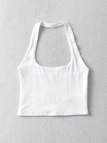 Sexy Frauen Crop Top 2024 Sommer Doppel Neckholder Tops Ärmellose Tanks 