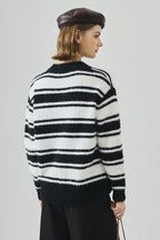Striped V Neck Loose Long Sleeve Knit Sweater