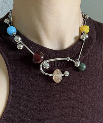 Collar con colgante único de aleación acrílica de acero inoxidable con arcoíris 
