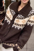 Jacquard Collar Horn Button Retro Loose Knit Cardigan
