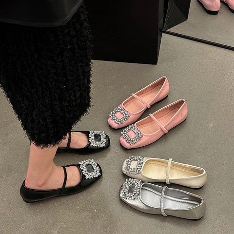 Designer Crystal Women Ballet Flats Fashion Ladies Casual Soft Sole Flats Spring Women's Comfort Elastic Band Ballerina Shoes