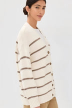 Flattering Striped V Neck Relaxed Knit Cardigan