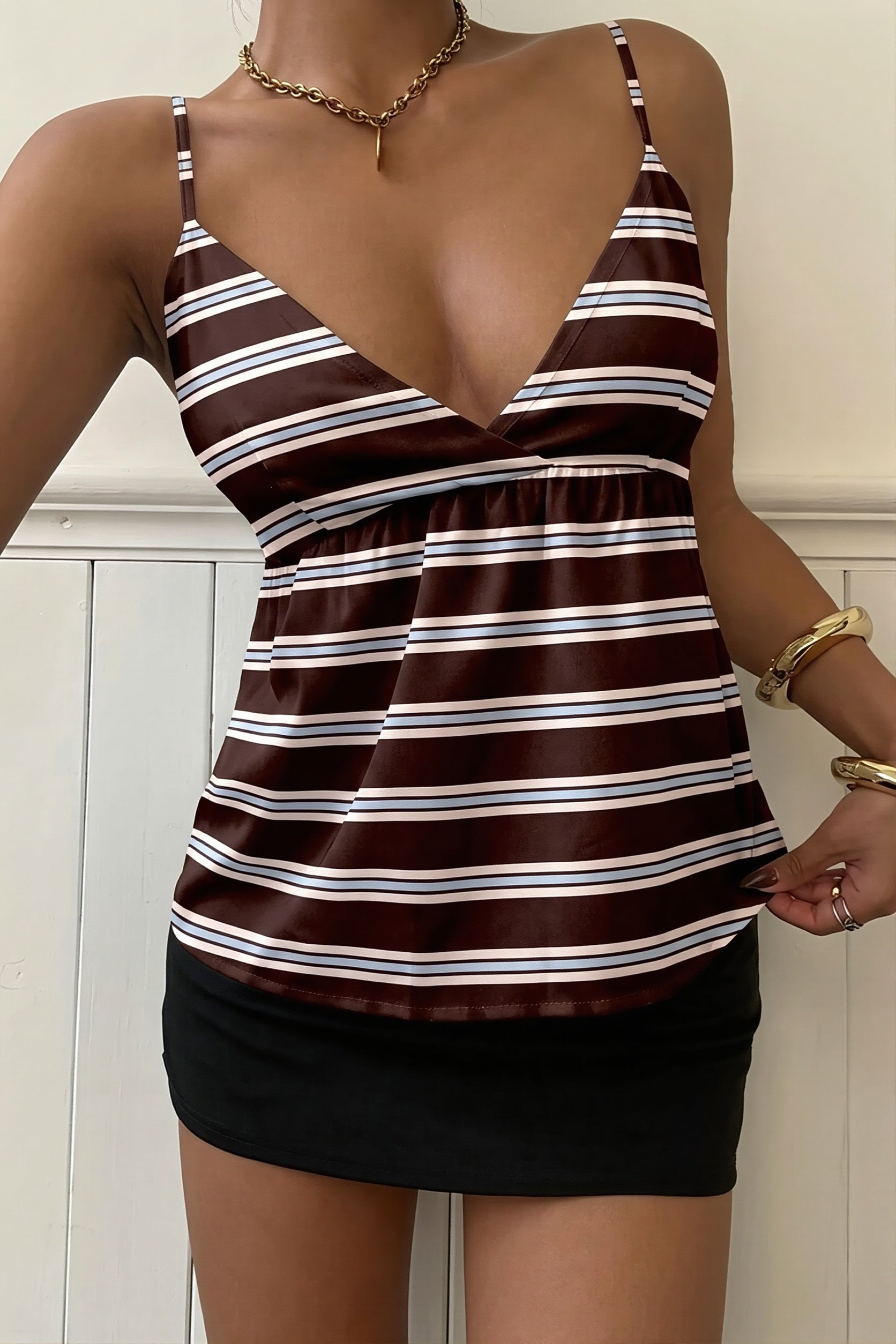 Y2K Striped Color Block Cami Top