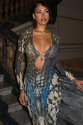 Animal Print Buckle Cutout Slit Maxi Dress