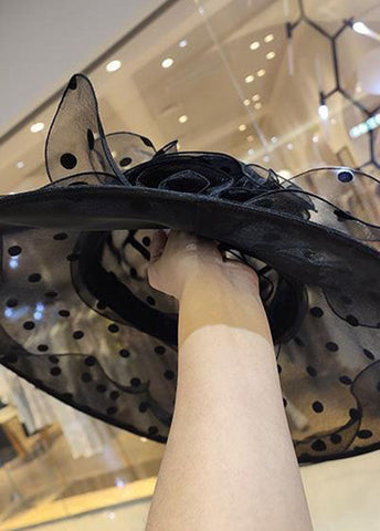 DIY Black Dot Floral Holiday Tulle Floppy Sun Ha