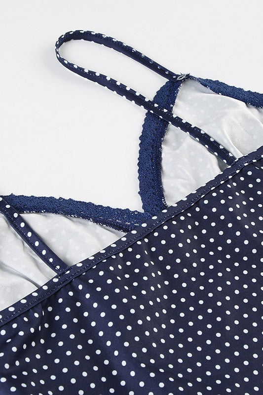 Sexy Polka Dot Color Block Lace Cami Top