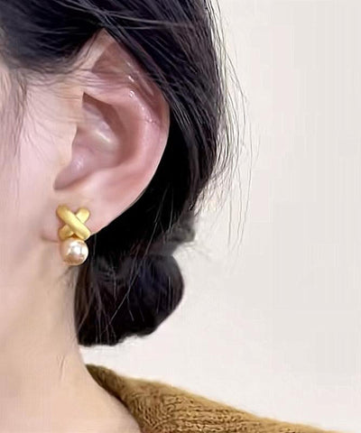 Stylish Gold Sterling Silver Overgild Pearl Stud Earrings