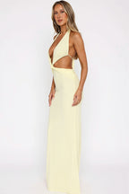 Slimming Twist Halter Deep V Hollow Out Vacation Maxi Dress