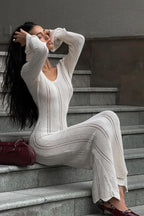 Elegant U Neck Knit Flare Sleeve Sheer Cutout Bodycon Maxi Dress