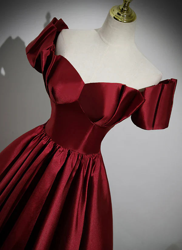 A-Line Ballgown Satin Long Party Dress Off Shoulder Sweetheart Floor Length Prom Dress