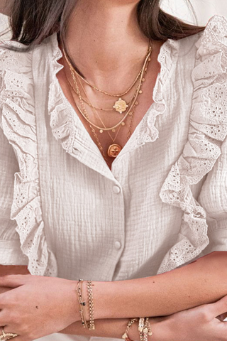 Blusas casuales de encaje liso con cuello vuelto 