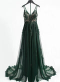 A-Linie V-Ausschnitt Spaghettiträger Tüll mit Spitze Ballkleid Abendkleid