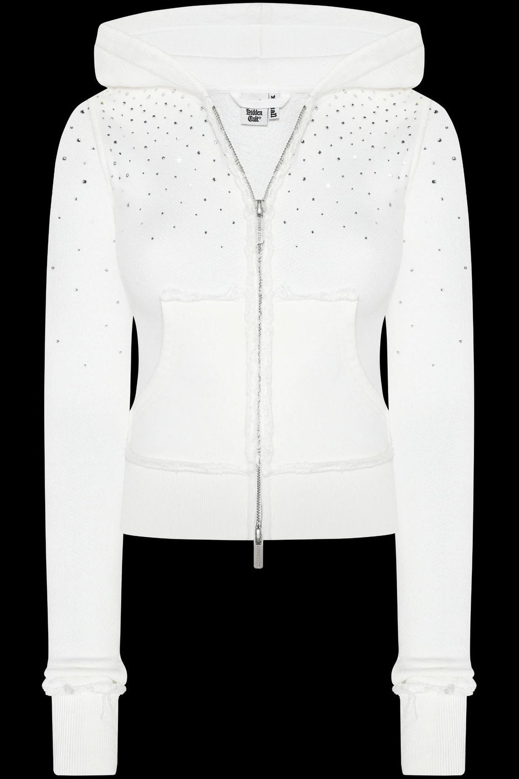 Rhinestone Crystal Zip Crop Hoodie