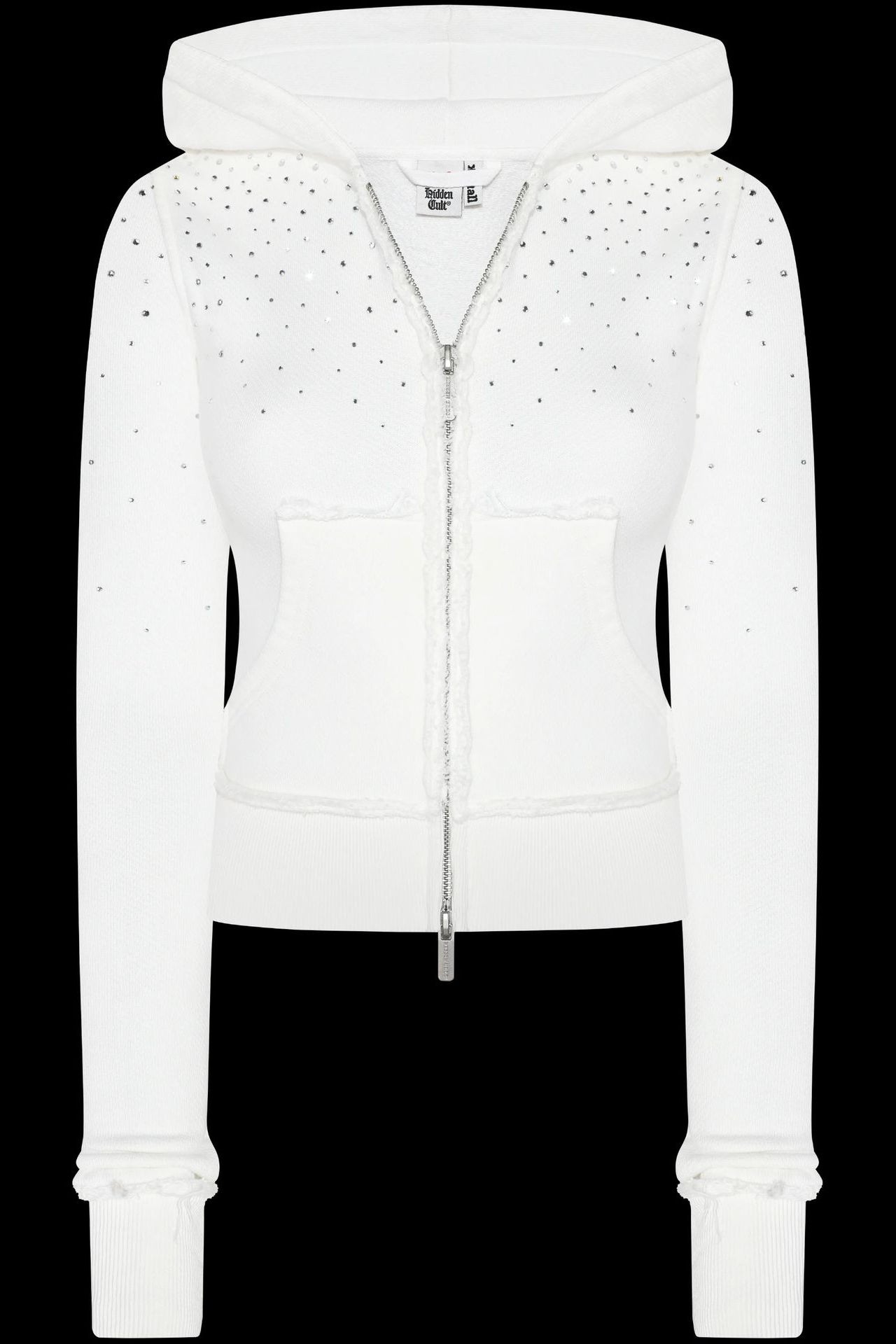 Rhinestone Crystal Zip Crop Hoodie