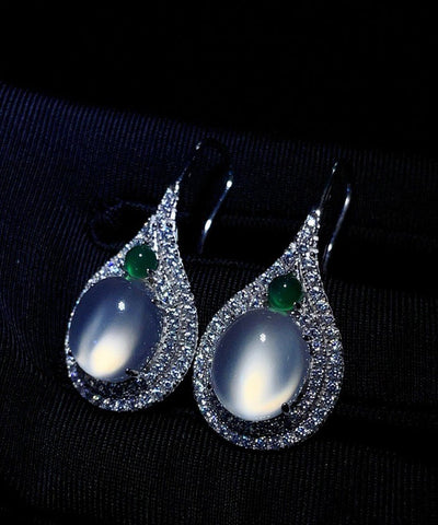 Pendientes de plata de ley con incrustaciones de jade y circonita para mujer 