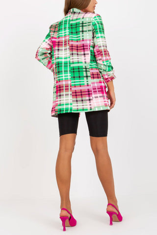 Lässiger Blazer für Damen, Farbe kariert, langärmelig, vorne offen, für die Arbeit im Büro, Anzugjacke mit Tasche 