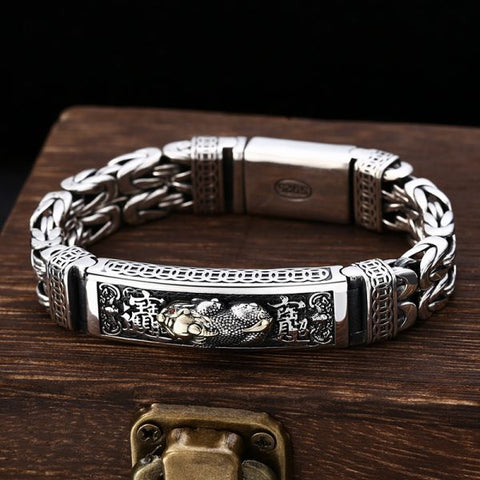 Pulsera de cadena bizantina Pixiu de plata de ley 