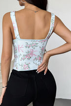 Garden Floral Print Bone Tie Bow Cami Top