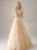 Vestido de fiesta largo estilo princesa con hombros descubiertos, mangas desmontables y tul con encaje floral