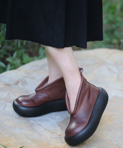 Retro Splicing Plateau Stiefeletten Kaffee Rindsleder 